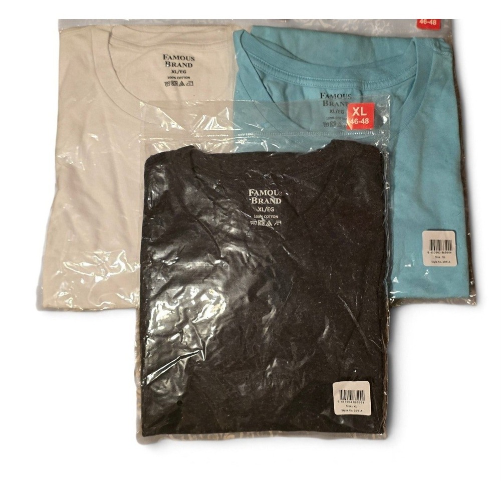 Famous Brand Mens Cotton Crewneck T-Shirt XL Cream, Aqua & Charcoal Grey $9 ea